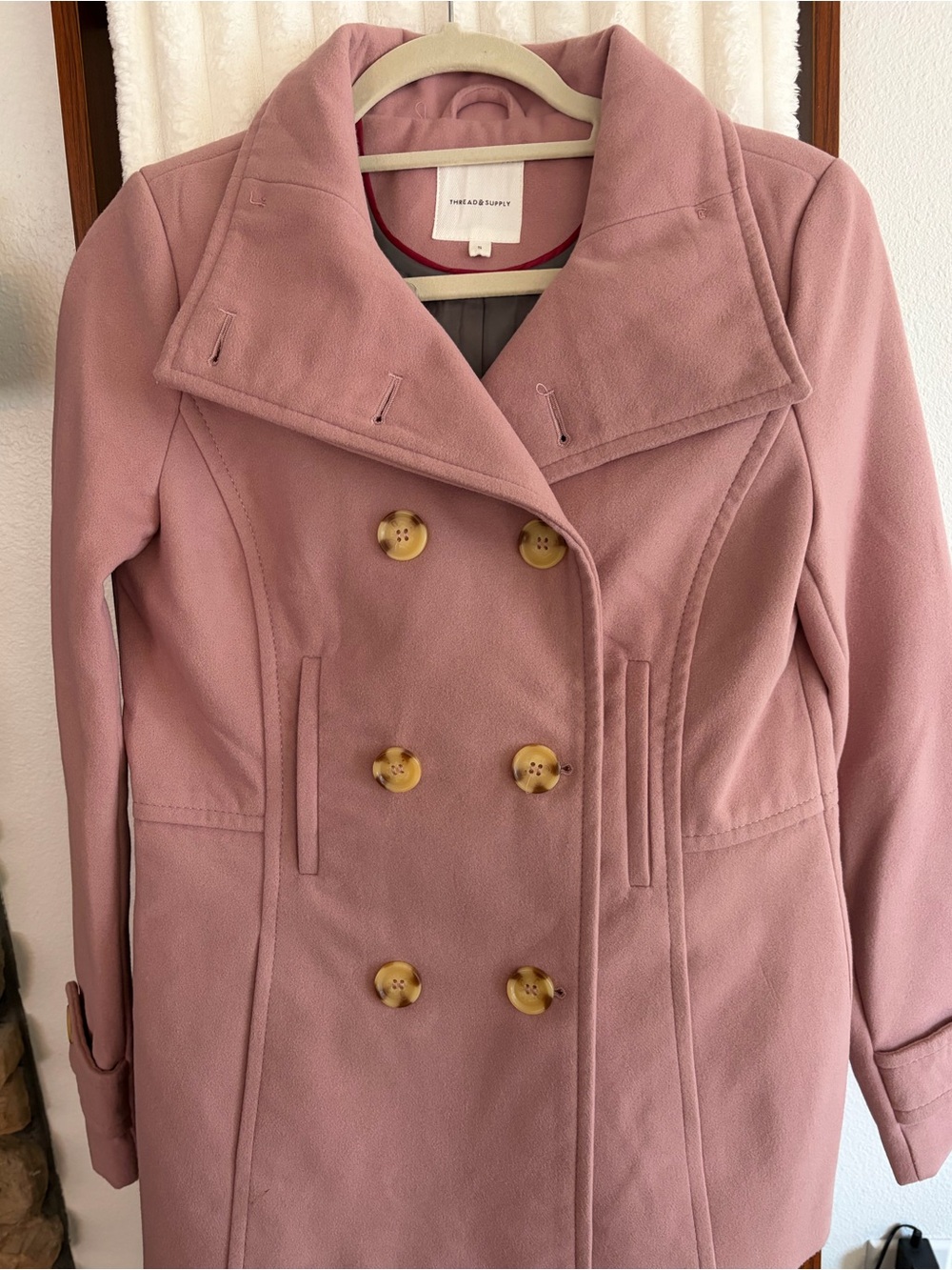Thread & Supply Dusty Pink Double-Breasted Peacoat